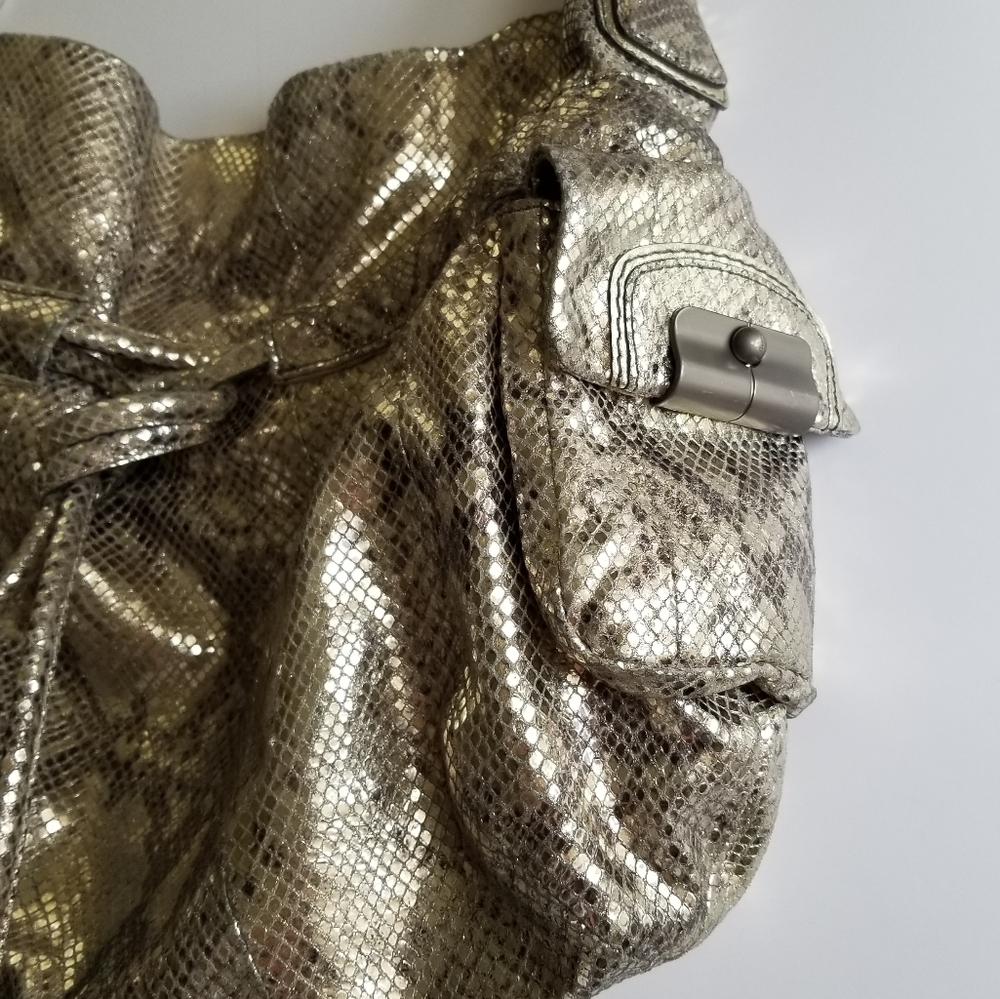 Coach Kristin Metallic Python Print Drawstring Le… - image 7